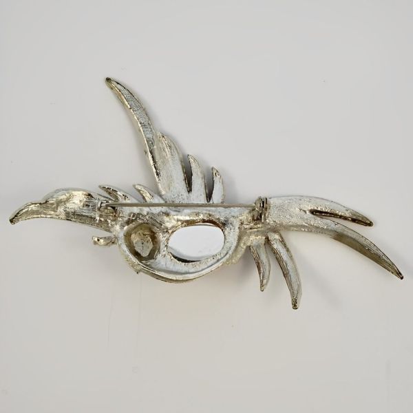 Silver Plated Bird Brooch with a Pink Glass Cabochon circa 1980s